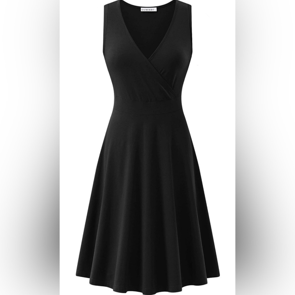 GUBERRY Wrap V Neck Sleeveless Sundress Summer Flare Tank Dress with Pockets - Picture 3 of 3